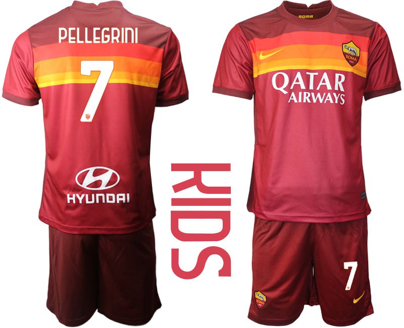 Youth 2020-2021 club AS Roma home #7 red Soccer Jerseys->customized soccer jersey->Custom Jersey